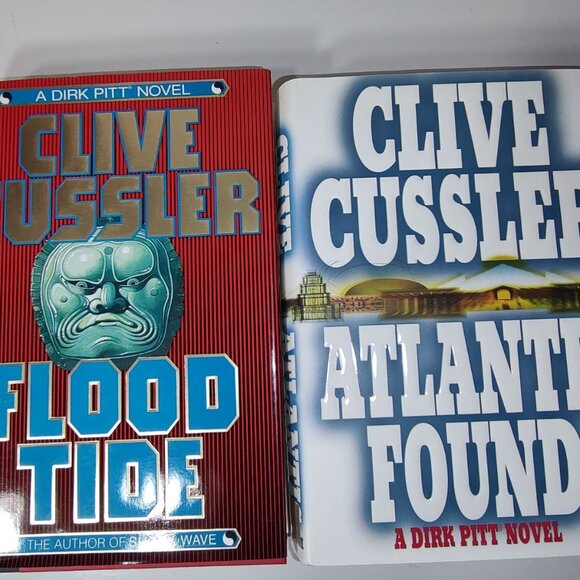 2 Hardcover Clive Cussler Books: (Autographed) Flood Tide/Atlantis Found - Picture 1 of 16